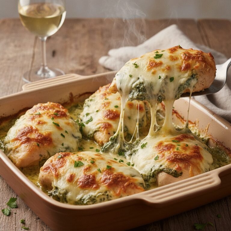 3 Ingredient Cheesy Spinach Artichoke Baked Chicken Breasts