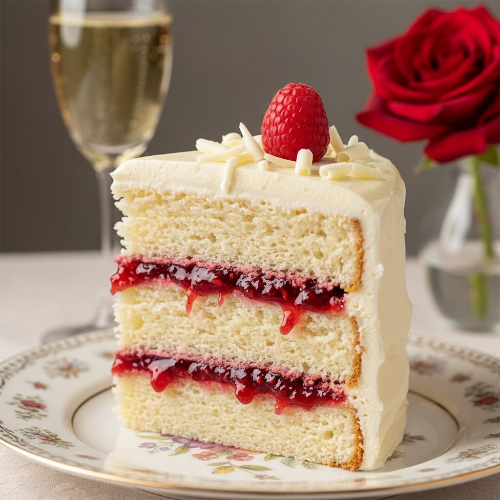 Romantic White Chocolate Raspberry Anniversary Cake