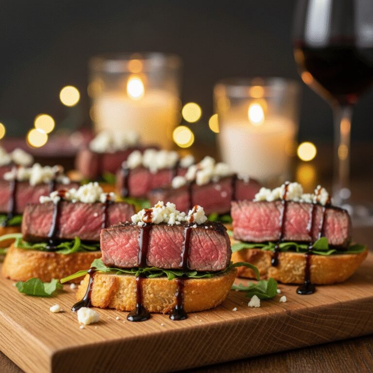 Elegant Beef Tenderloin Gorgonzola Crostini with Balsamic Glaze
