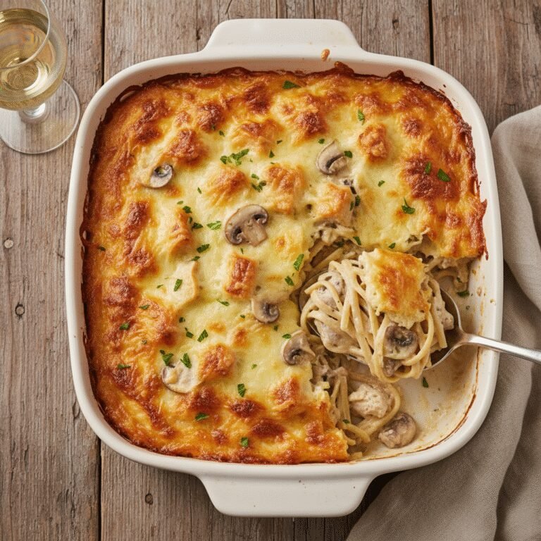 Classic Creamy Chicken Tetrazzini Casserole