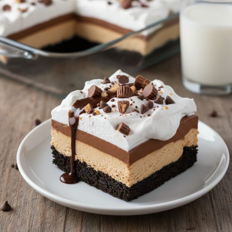 Dreamy No-Bake Chocolate Peanut Butter Lasagna