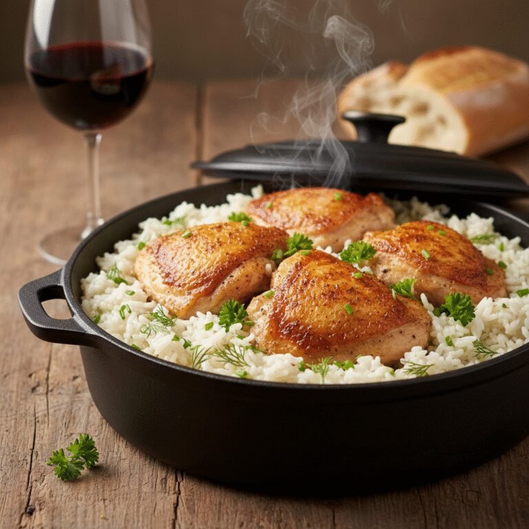 One-Pan Creamy Garlic Chicken and Rice Dinner