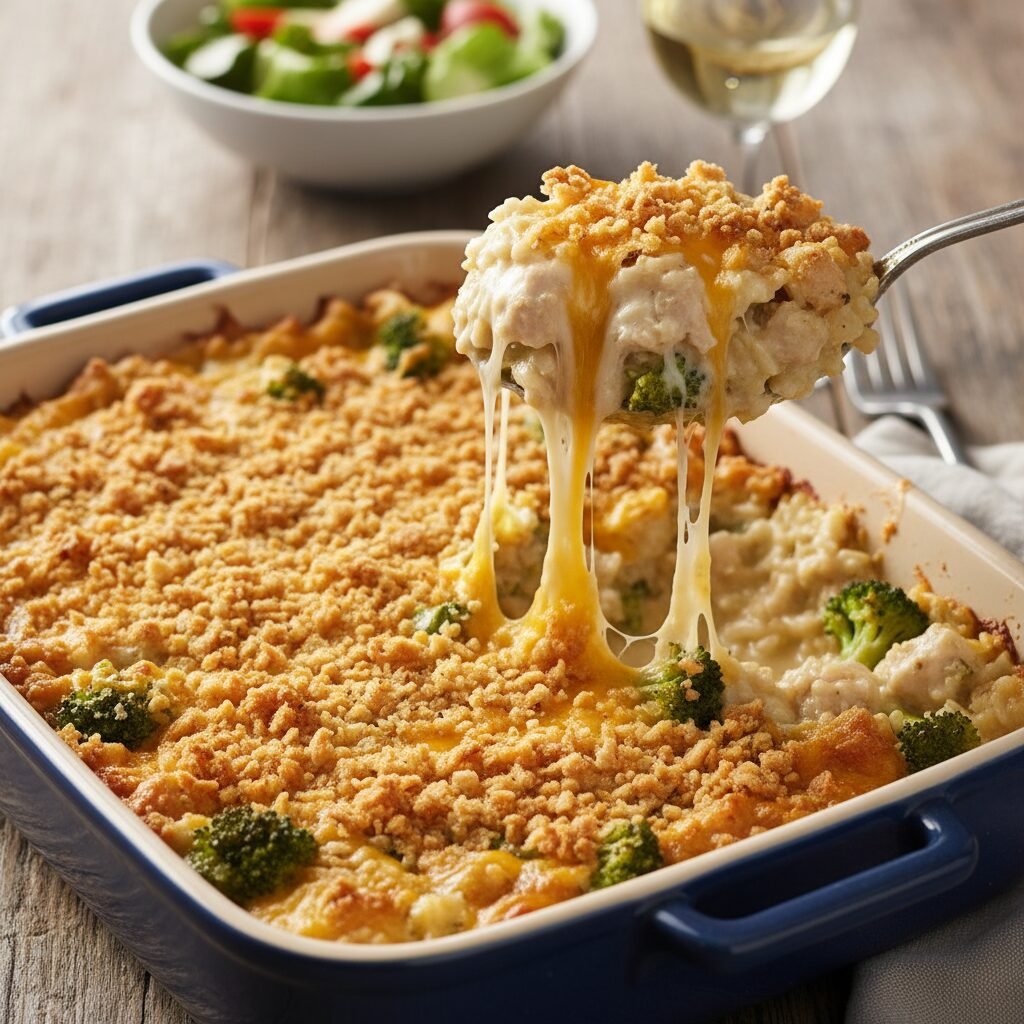 Easy Cheesy Canned Chicken Broccoli Rice Dinner Casserole