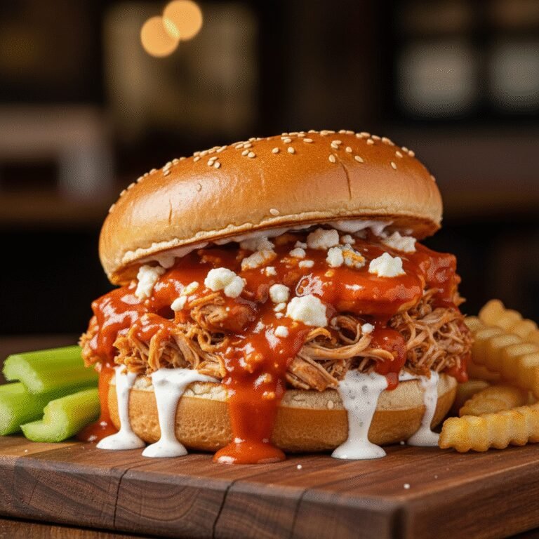 Easy Crockpot Shredded Buffalo Chicken Sandwiches