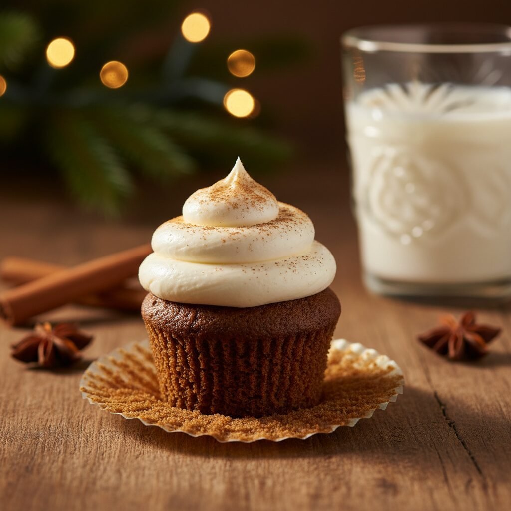 Soft & Spiced Gingerbread Cupcakes with Tangy Cream Cheese Frosting