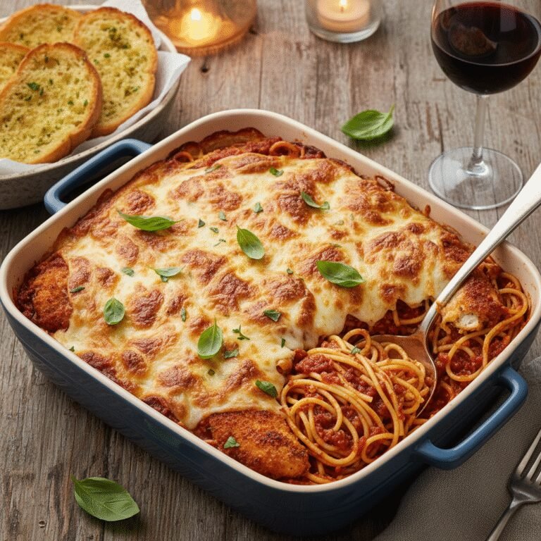 Lazy Chicken Parmesan Baked Spaghetti