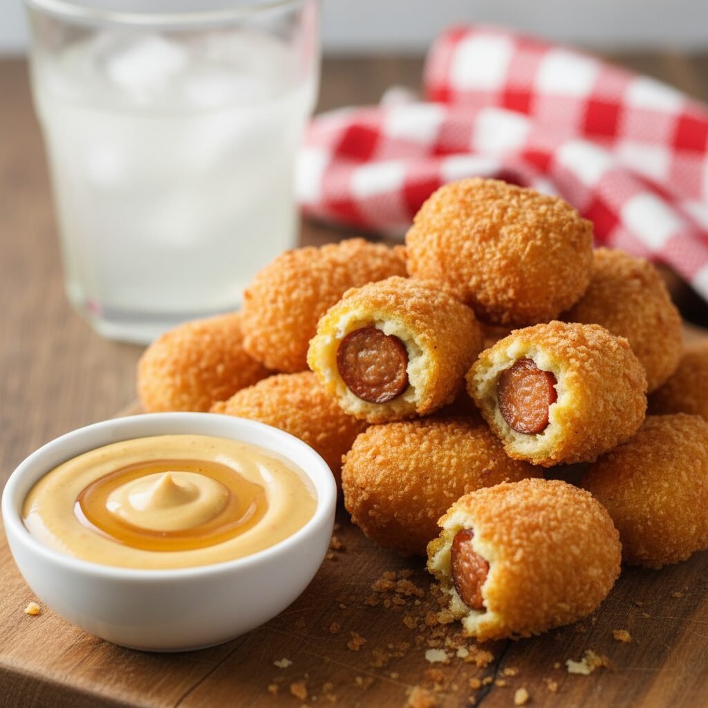 Crispy Mini Corn Dogs With Sweet Honey Mustard Dipping Sauce