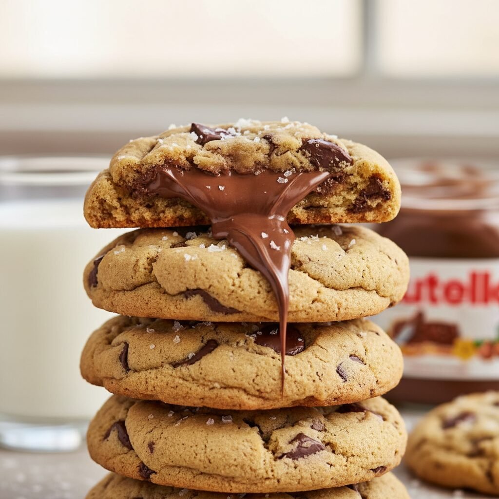 The Ultimate Gooey Nutella Stuffed Brown Butter Sea Salt Cookies