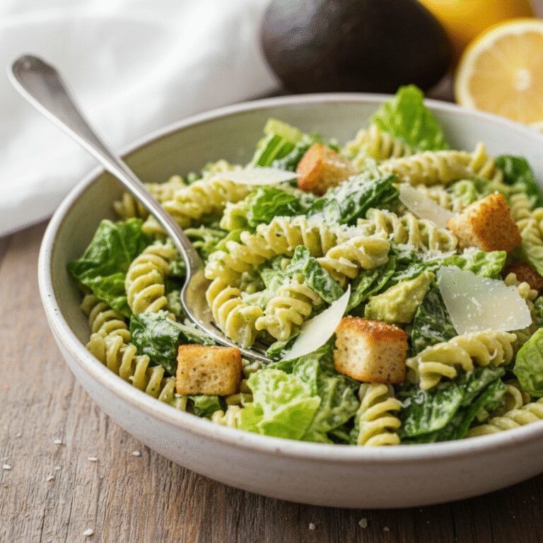 Creamy Avocado Caesar Pasta Salad