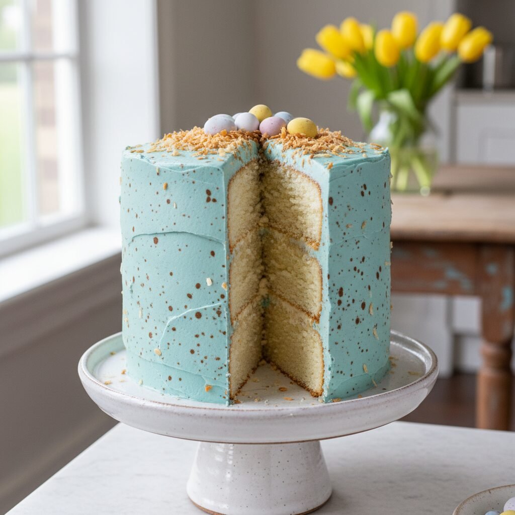 The Ultimate Speckled Egg Buttercream Cake for Easter